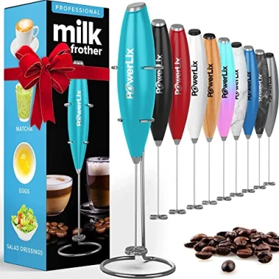 Image of PowerLix Milk Frother Handheld Whisk Electric Foamer with Stainless Steel Stand,15 20s, Powerful 19000rpm, Mini Drink Mixer Coffee for Latte, Cappuccino, Hot Chocolate