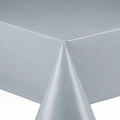 Image of Vinyl Pvc Tablecloth, Plain Silver gloss 2 metres (200x137cm) Rectangle, 6 Seater Size Oblong Table, Wipe Clean, Textile Backed plastic table cloth (266)