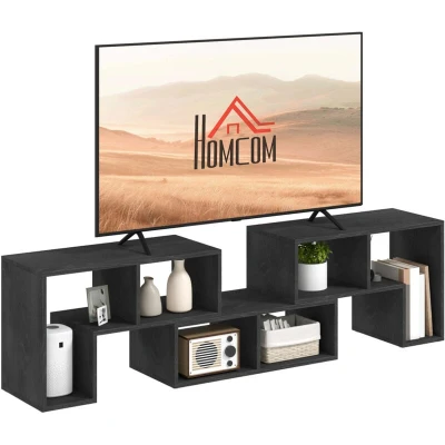 Image of HOMCOM TV Stand for TVs up to 75 Inches, Free Combination Unit with Storage Shelves, Extendable Entertainment Centre Living Room, Black Wood Grain