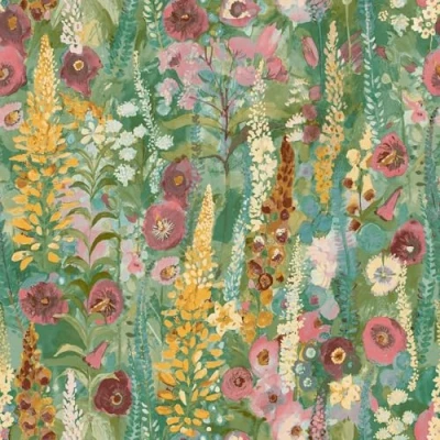 Image of Delphinium Green Pink Wallpaper Painted Floral Design Flowers Botanical Traditional Textured Paste The Wall Vinyl