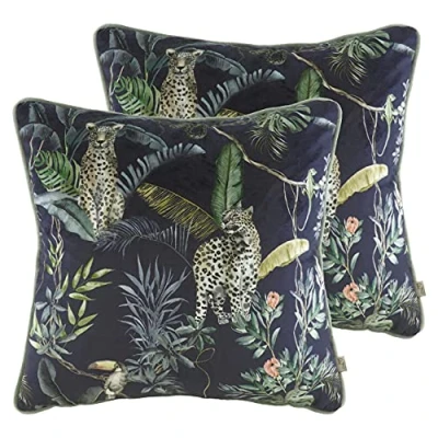 Image of Evans Lichfield Jungle Leopard Cushions (Twin Pack) Blue Size 43 cm x