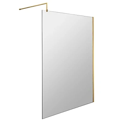 Image of nuie WRSCBB014 Modern Bathroom 8mm Toughened Safety Glass Wetroom Screen with Support Bar, 1400mm, Brushed Brass