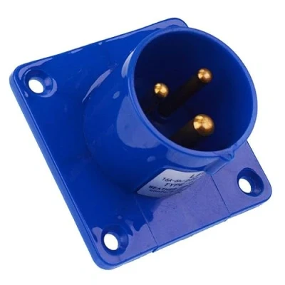 Image of Blue 16A 230V 2P+E Industrial Panel Mount Plug IP44 Conforms to IEC60309 1/2