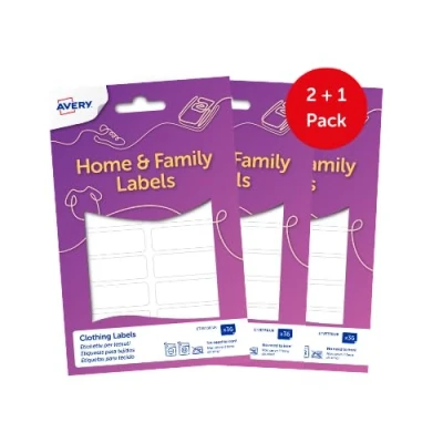 Image of Avery Clothing Labels Bulk Pack, Name Labels, Stick on School no Ironing or Sewing, 45 x 13 mm, 108