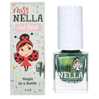 Image of Miss Nella Alien Poo Safe Special Green sparkle Nail Polish for Kids, Non Toxic &amp; Odour Free Formula Children and Toddlers, Natural Water Based Easy Peel Off