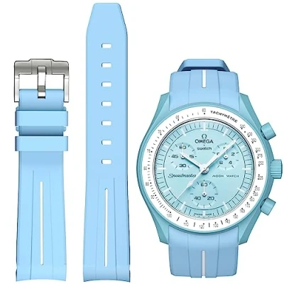 Image of BONACE strap for Omega X Swatch Moonswatch Watch 20mm,Soft Rubber Speedmaster Replacement Strap,Curved No Gap Men Women