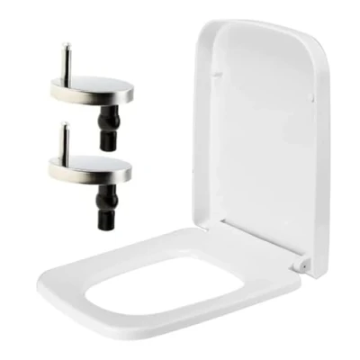 Image of Rectangular Square Toilet Seat Soft Close Quick Release Loo Easy Cleaning, Installation with Adjustable Hinges White (Plastic)
