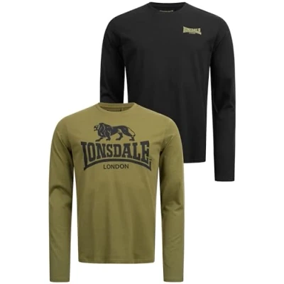 Image of Lonsdale Men&#039;s Ayrshire Double Pack T Shirt Black/Olive