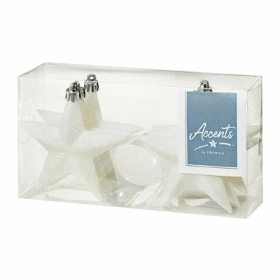 Image of Premier Decorations 6 x 100mm White Glitter Christmas Tree Stars