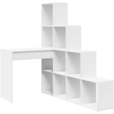 Image of vidaXL Corner Desk with Shelf Storage White Standard Engineered wood &amp; MDF