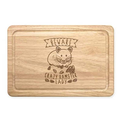 Image of Beware Crazy Hamster Lady Rectangular Wooden Chopping Board