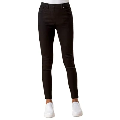 Image of Roman Originals Jeggings for Women UK Jean Ladies Stretchy Trousers Denim Leggings High Waist Rise Pull On Skinny Straight Leg Cotton Pants Smart Casual Premium Black (29 inch) Size 12