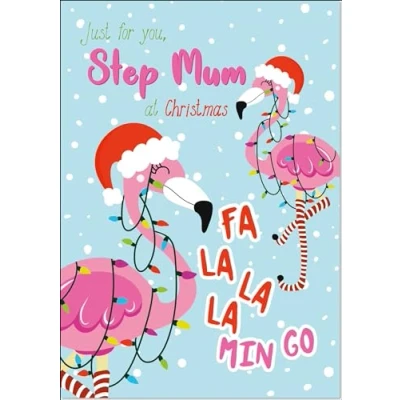 Image of doodlecards Stepmum Christmas Card Flamingo Tree Lights Medium Size for with Plain Envelope