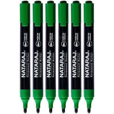 Image of NPerma Permanent Marker Pens, GREEN, Bold Point (2.0mm), Pack of 6, Waterproof Dense Markers, Writes n Marks on Most Surfaces, iZOFAX Black Ball Pen