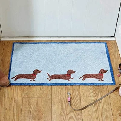 Image of Garden Mile Entrance DoorMat Floor Mat Anti Slip Printed Absorbant Dogs Sausage dog Easy to Wash and Clean (Sausage stroll)