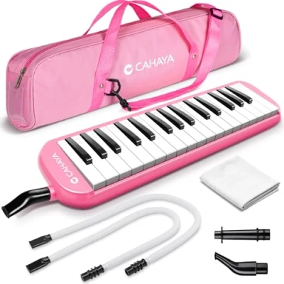 Image of CAHAYA Melodica 32 Keys Double Tubes Mouthpiece Air Piano Keyboard Musical Instrument with Carrying Bag Keys, Pink, CY0050 3