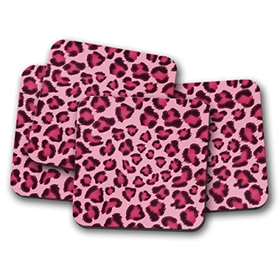 Image of 4 Set Pink Leopard Print Coaster Girls Mum Sister Auntie Pretty #13087
