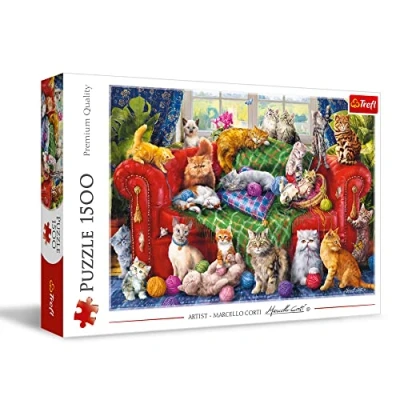 Image of Trefl 26198 Piece Jigsaw, Kittens on The Sofa 1500 Teile Katzen, Modernes DIYPuzzle, Kreative Unterhaltung, Spaß, Klassische Puzzles mit Tieren, für Erwachsene und Kinder ab 12 Jahren
