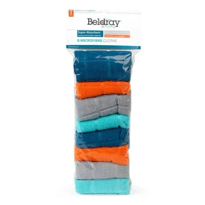 Image of Beldray LA066374EU Microfibre Cleaning Cloths 8 Pack, Highly Absorbent, Scratch Free, Machine Washable, Reusable, Stain Resistant, Dusting Cloths, Dish Cloth, Multipurpose For Removing Dust &amp; Dirt