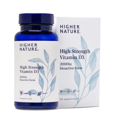 Image of Higher Nature High Strength Vitamin D3 2000iu Immune System Support Bone &amp; Muscle Vegetarian Friendly 120 Capsules