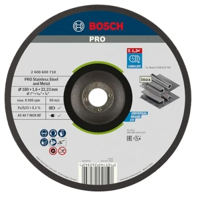 Image of Bosch 2608600710 (2 608 600 710) Straight Cutting Disc Inox Rapido Standard As 46 T Bf, 180 Mm, 22,23 Mm