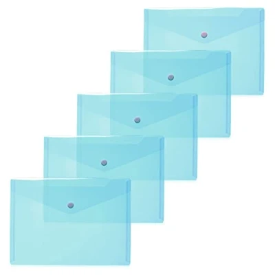 Image of HERMA 20059 Document Wallets A5 Transparent Light Blue, Pack of 5, Small Pockets Envelopes with Press Stud Fastening, Plastic for School, University, Office, Travel