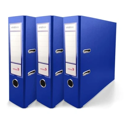 Image of Netuno 3X Folder Lever Arch Blue 2 Ring Binder Ekobox Organiser 8 cm 3,15 inch A4 Wide Cardboard for Office Shelf Folders Desk