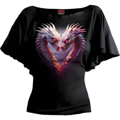 Image of Spiral Heart of Dragons Boat Neck Bat Sleeve Top Black XXL