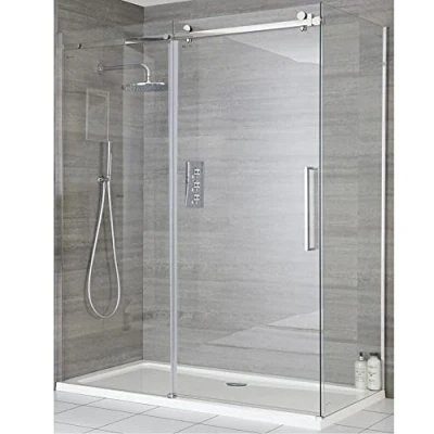 Image of Portland 1200mm Chrome Reversible Wet Room Frameless Shower Enclosure Sliding Door With 900mm Side Panel Milano