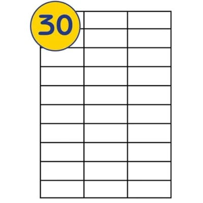 Image of LABELS4U 100 Sheets A4, 30 Labels per Sheet, Size 70 x 29.6mm (3000 Labels)