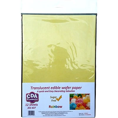 Image of Pack of 12 Edible A4 Wafer Sheets in Mixed Colours White, Blue, Yellow, Green, Orange and Pink 201 637