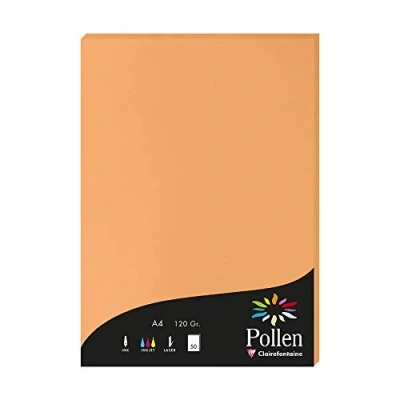 Image of Clairefontaine Ref 4208C Pollen Coloured Paper (Pack of 50 Sheets) A4 (210 x 297mm), 120gsm Paper, Inkjet &amp; Laser Printer Compatible, Acid Free Orange