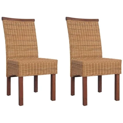 Image of vidaXL Dining Chairs 2 pcs Brown Natural Rattan