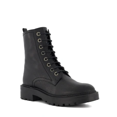 Image of Dune London Womens Ladies Cleated Sole Hiker Boots Press Black Leather (archived) Size UK 8