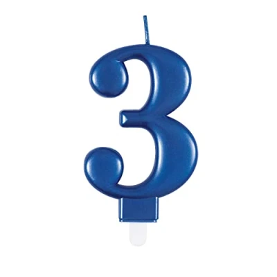 Image of Dazzling Metallic Blue Number 3 Birthday Candle Perfect Cake Topper for Unforgettable Milestones 1 Pc