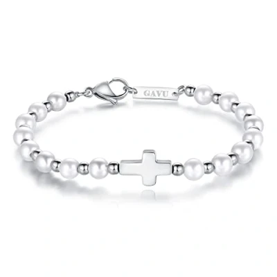 Image of GAVU Religious Jewelry Cross Shell Pearl Strand Bracelet 19cm