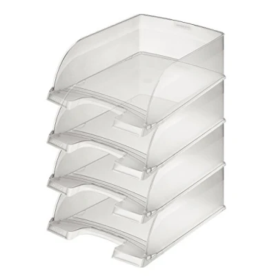 Image of Leitz Plus Series 52330003 Letter Tray A4 Jumbo Pack of 4 Transparent Extra Large Capacity