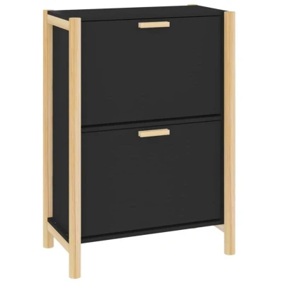 Image of vidaXL Shoe Cabinet Black 57.5x33x80 cm Engineered Wood