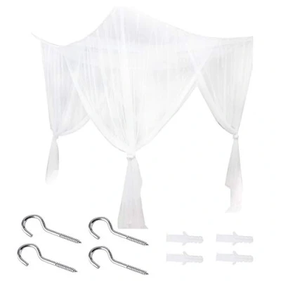 Image of Universal Mosquito Net 4 Corner Post Bed Canopy Full Queen King Size Bedding (White)