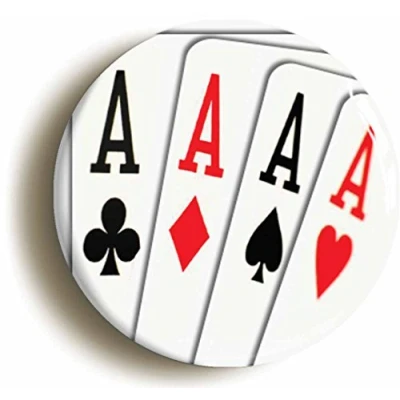 Image of Ozorath FOUR ACES PLAYING CARDS BADGE BUTTON PIN (1inch/25mm diameter) POKER TEXAS HOLD EM