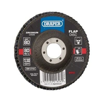 Image of Draper Zirconium Oxide Flap Disc, 115 x 22.23mm, 80 Grit