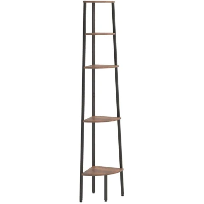 Image of vidaXL 5 Tier Corner Shelf Dark Brown and Black 45.5x31.5x180 cm