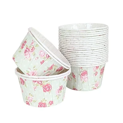 Image of Cups &amp; Cases Pleated Baking Greaseproof Standard Size Sturdy Cupcake (48, Mint Floral)