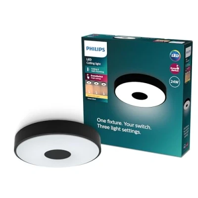 Image of PHILIPS Coiner Ceiling SceneSwitch, Round, 24W, 2700Lm, 2700K, Black, IP20