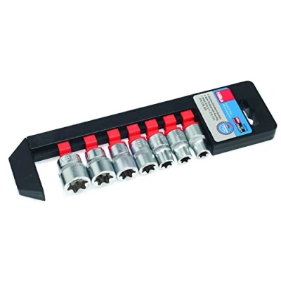 Image of Hilka 02270700 3/8 inch Drive Pro Craft TX Star Socket Set Metric of 7 pieces, Chrome vanadium satin finish