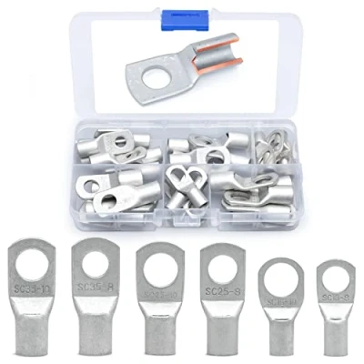 Image of Wirefy 30 PCS Tinned Copper Wire Lugs Kit Battery Crimp Cable Ends Ring Terminals 6 2 Gauge