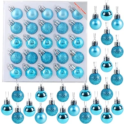 Image of Christmas Concepts® Pack of 25 25mm (1&quot;) Mini Tree Baubles Shiny, Matte &amp; Glitter Decorated (Turquoise)