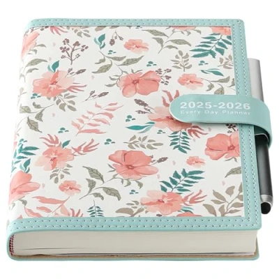 Image of Mcdsuc Diary 2025 2026 A5 Page a Day,Productivity Organiser Daily Planner from Jul to Jun with Calendar Tabs,Schedule Monthly Stickers,Pen,3Bookmarks,Blue