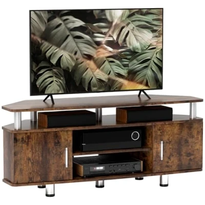 Image of HOMCOM TV Unit Cabinet for TVs up to 55 Inches with Storage Shelves and Cupboard, Entertainment Centre Living Room, Rustic Brown