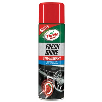 Image of Turtle Wax Fresh Shine Interior Plastic &amp; Dashboard Cleaner with Air Freshener Strawberry Scent 500ml Removes Dirt, Dust Residue from Car for a Glossy Smell
